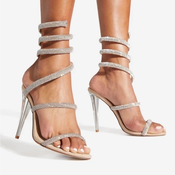 Silver Sparkly Wrap Around Heels - Picture 5 of 7